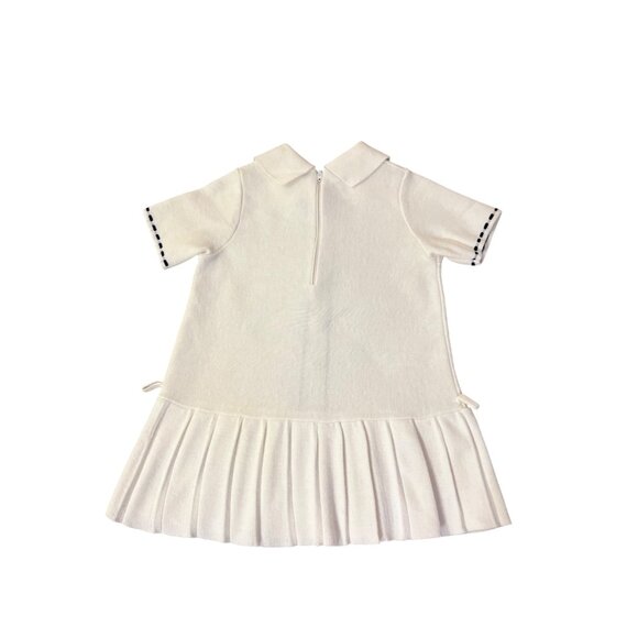 Vintage Knitis Simo Little Girls Knit Dress Size 4 Cream Blue Pleated Used - Picture 4 of 15